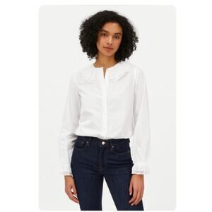 J.Crew SZ S Lace Ruffle Button Up Shirt In White NWT